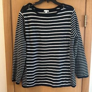 J. Jill Women’s Striped Nautical Sweater Navy Blue Gray Size XL Petite